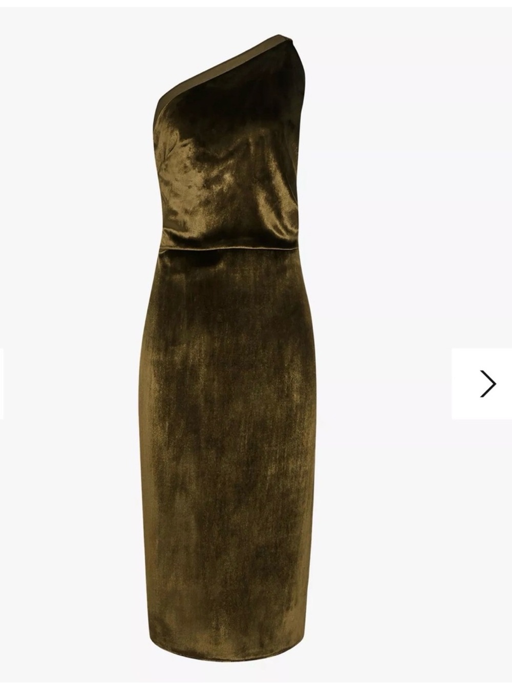 Reiss Eden Olive Silk Velvet One-Shoulder Midi Dress - Picture 4 of 7